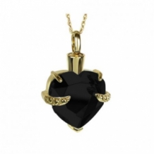 Verguld Gouden Asbedel Hanger Hart met Zwart Kristal