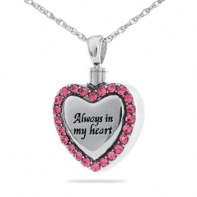 Zilveren Ashanger Always in my Heart met Roze Steentjes