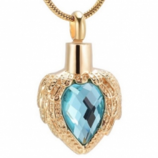 Gold Plated Hart Ashanger met Turquoise Kristal en Angel Wings Graveren Personaliseren