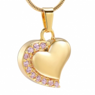 Hart Ashanger Gold Plated met Roze Steentjes Graveren Personaliseren