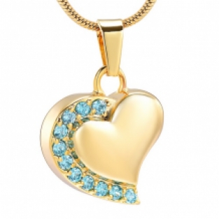 Hart Ashanger Gold Plated met Turquoise Steentjes Graveren Personaliseren