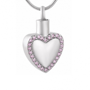 RVS Asketting Hanger Hart met Roze Steentjes