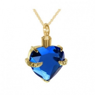 Verguld Gouden Asbedel Hanger Hart met Donkerblauw Kristal