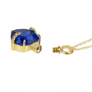 Verguld Gouden Asbedel Hanger Hart met Donkerblauw Kristal